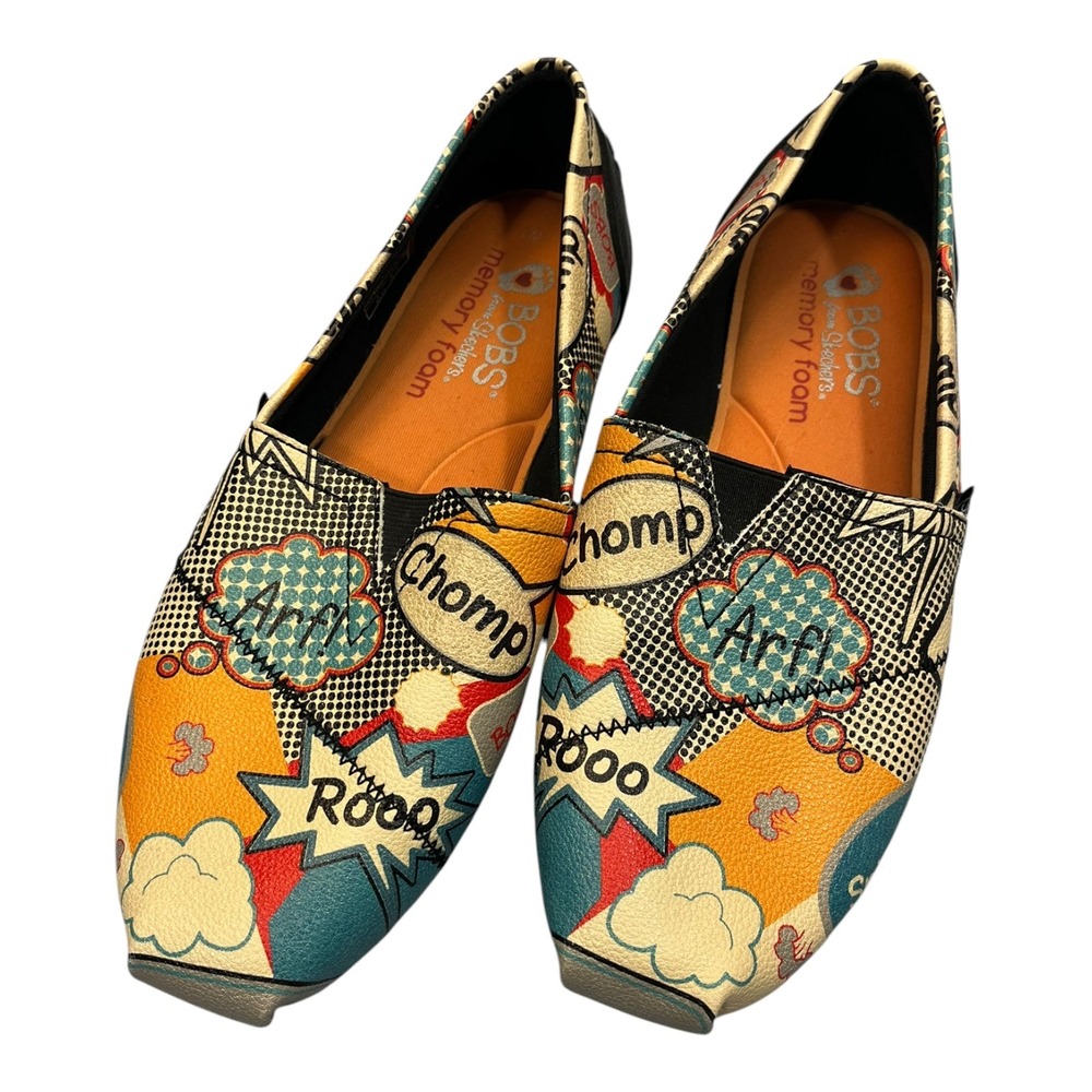 Skechers BOBS for Dogs Comic Book Pop Art Slip On Flats Shoes Womens 7‎ 34398